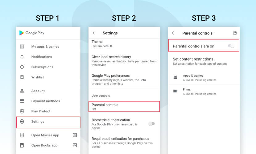 Enable Parental Controls in the PlayStore image